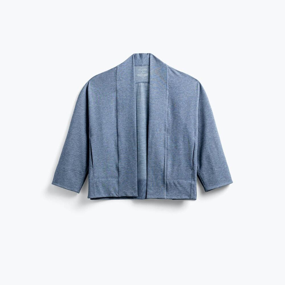 Ministry of Supply Women's Medium Blue Fusion Terry Open Cardigan Pockets NWT